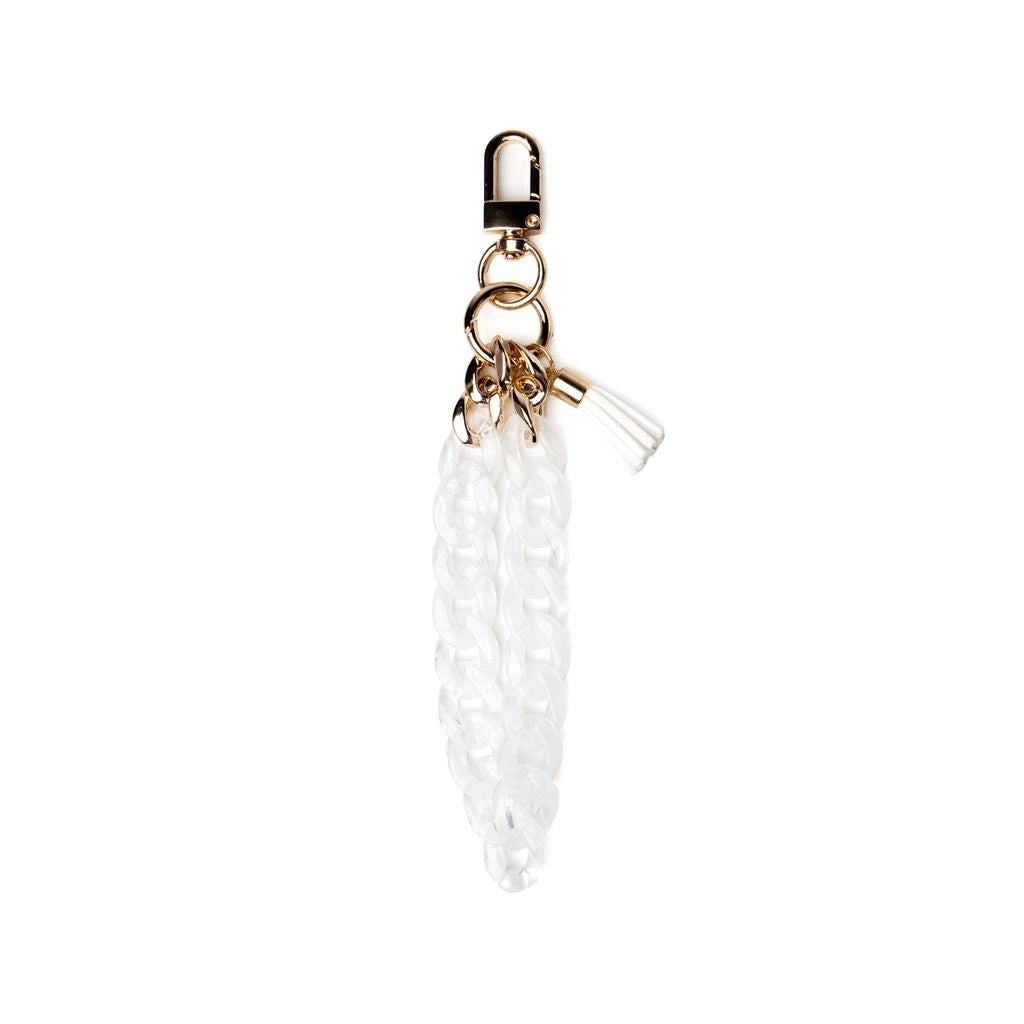 white acrylic keychain with easy swivel clip