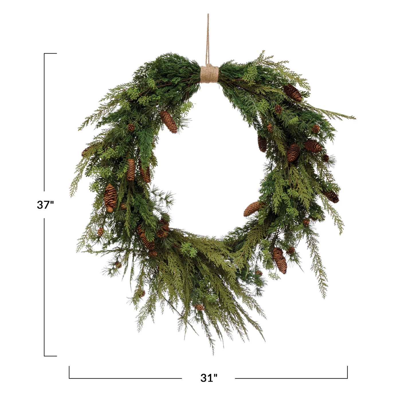 Faux Pine Wreath with Pinecones and Jute Hanger