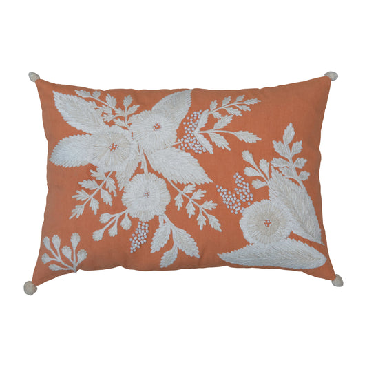 Cotton Lumbar Pillow with Embroidered